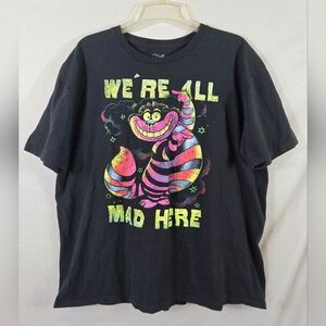 Disney Women's Cheshire Cat We're All Mad Here Black Neon Psychedelic T-Shirt XL